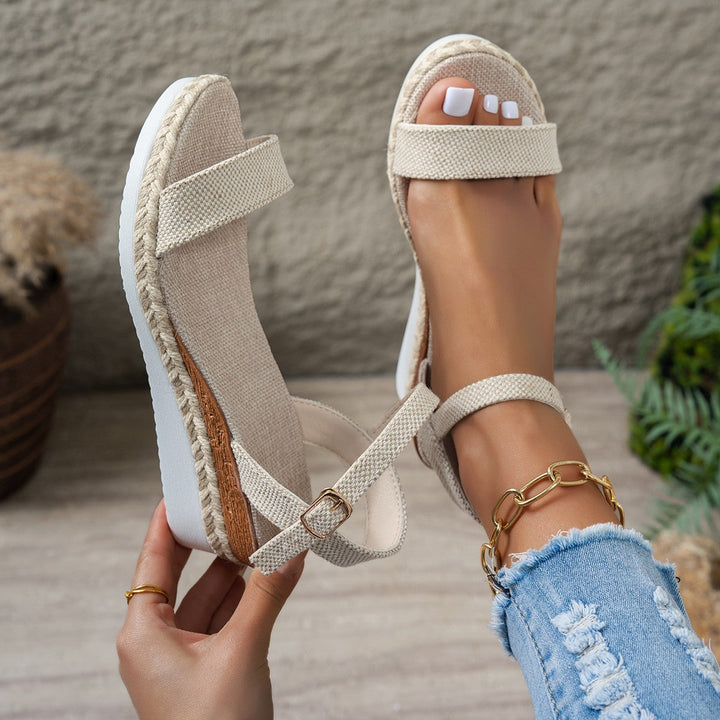 Damen Wedge-Sandalen mit raffiniertem Riemendesign und hochwertiger Bast-Details Drune