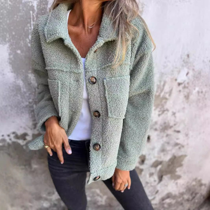 Damen kuschelige Teddyjacke mit praktischen Taschen Drune