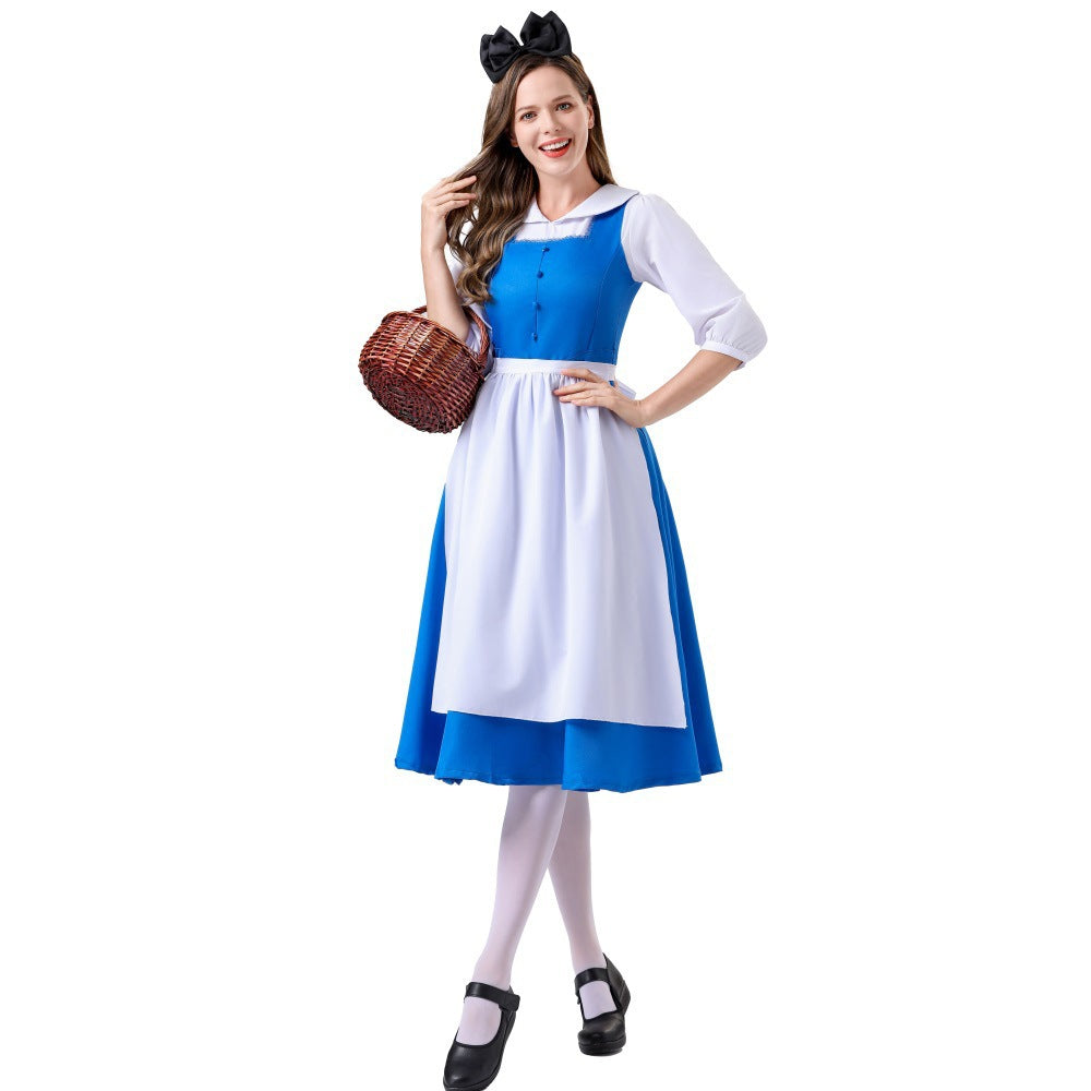 Damen nan vintage Schürzenkleid mit tailliertem Schnitt und Stehkragen Drune