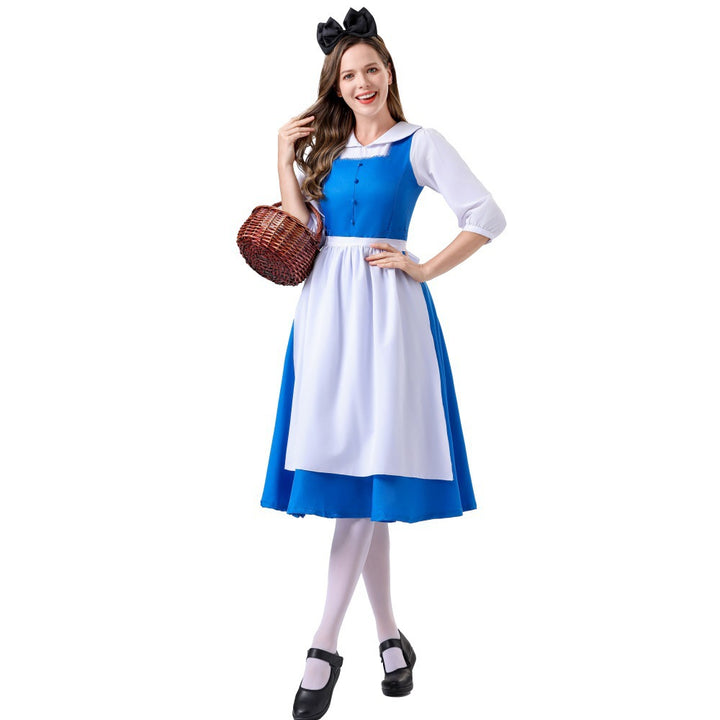 Damen nan vintage Schürzenkleid mit tailliertem Schnitt und Stehkragen Drune