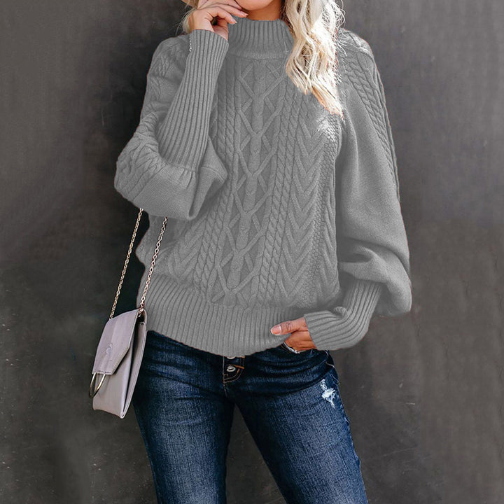 Damen Strickpullover mit hohem Kragen und einzigartigem Zopfmuster Drune