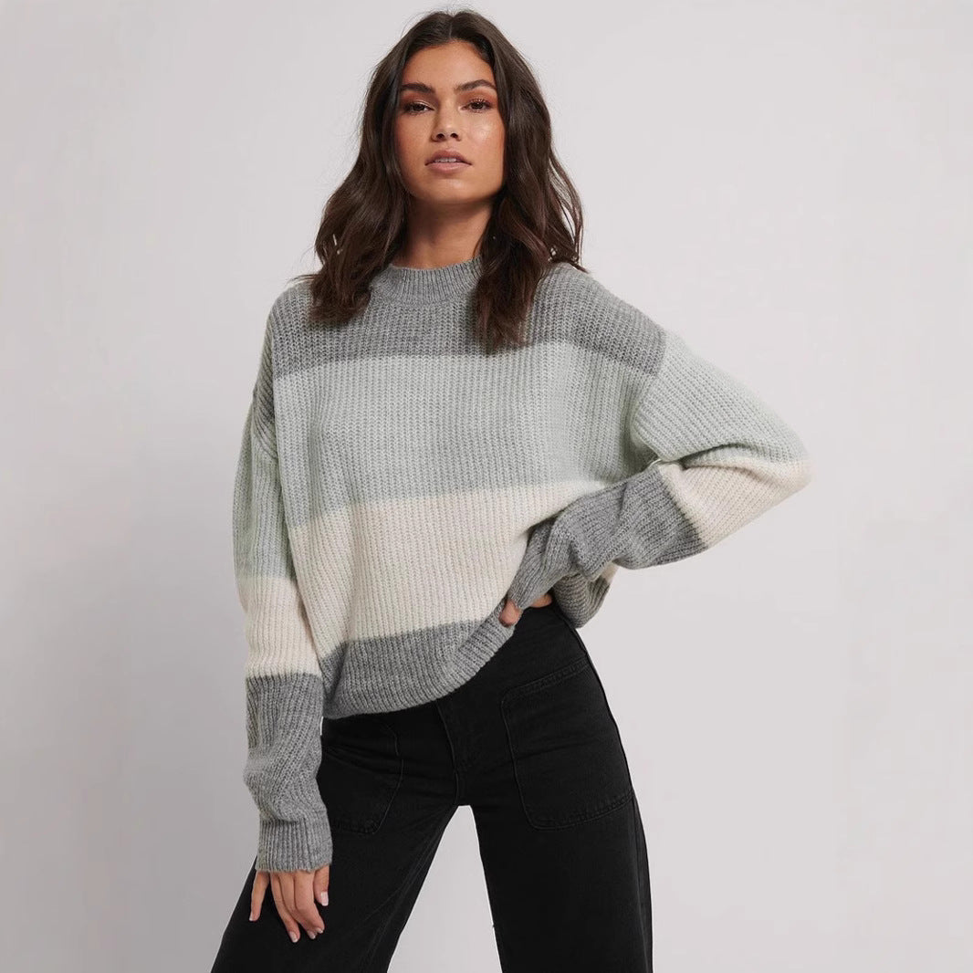 Damen modischer Pullover mit farblich abgestimmtem Blockdesign und lässigem Schnitt Drune