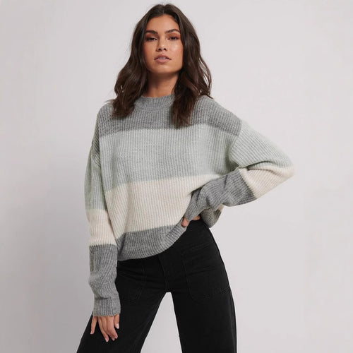 Damen modischer Pullover mit farblich abgestimmtem Blockdesign und lässigem Schnitt Drune