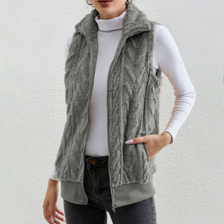 Damen kuschelige Fleecejacke mit Stehkragen und praktischen Taschen Drune