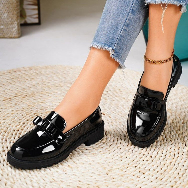 Damen nan elegante Lack-Plateau-Loafer mit dekorativer Schleife und profilierter Gummisohle Drune