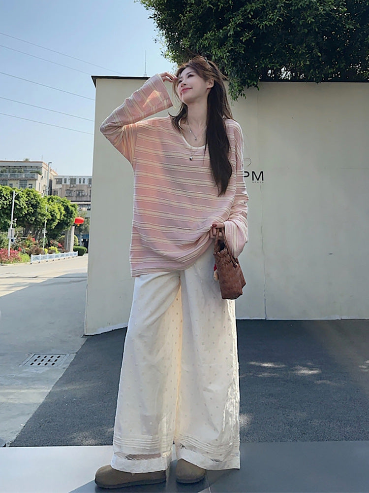 Damen lässiges Longsleeve-Shirt mit feinem Streifenmuster Drune