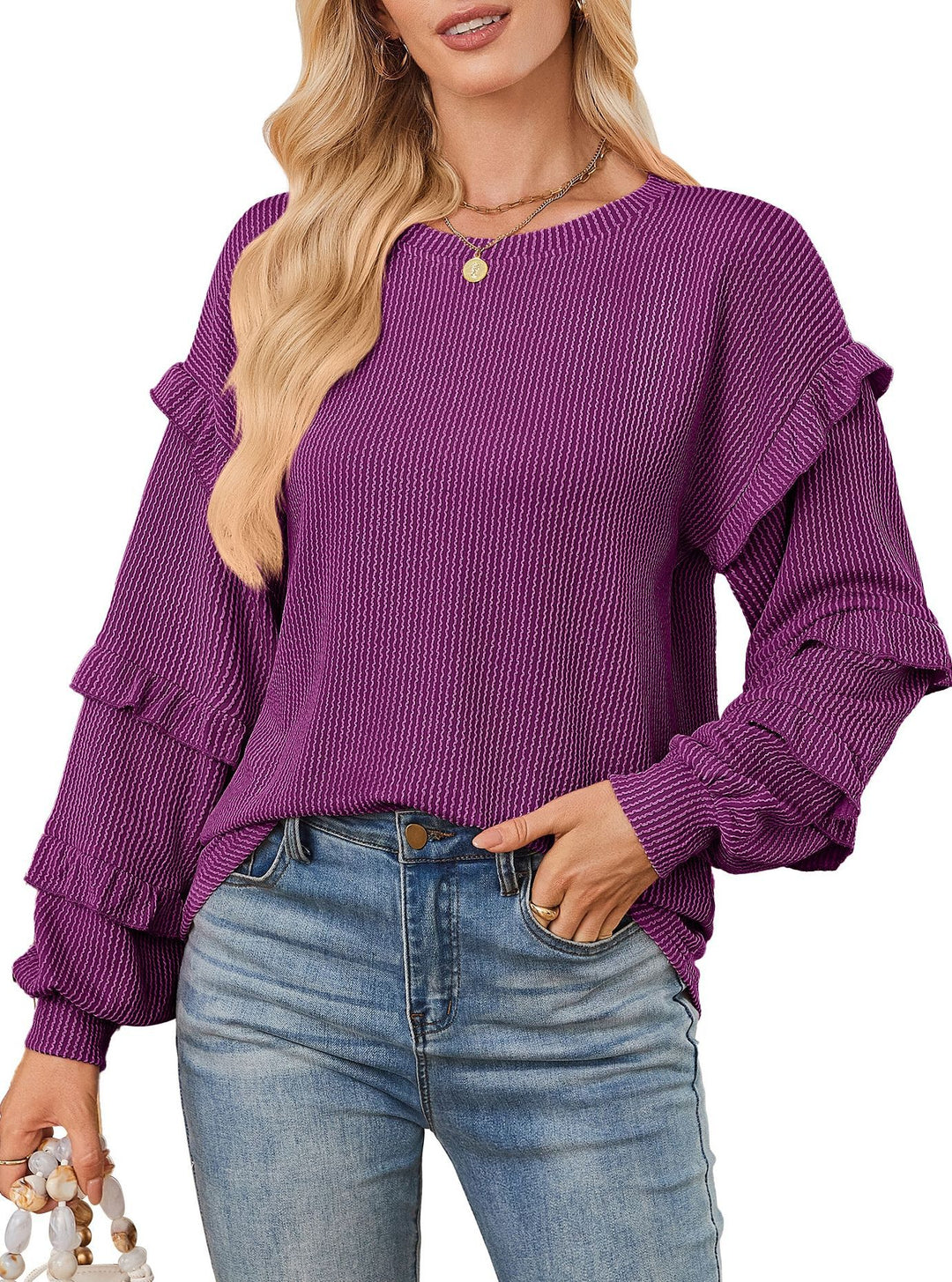 Damen Elegantes Sweatshirt mit Rüsche Drune