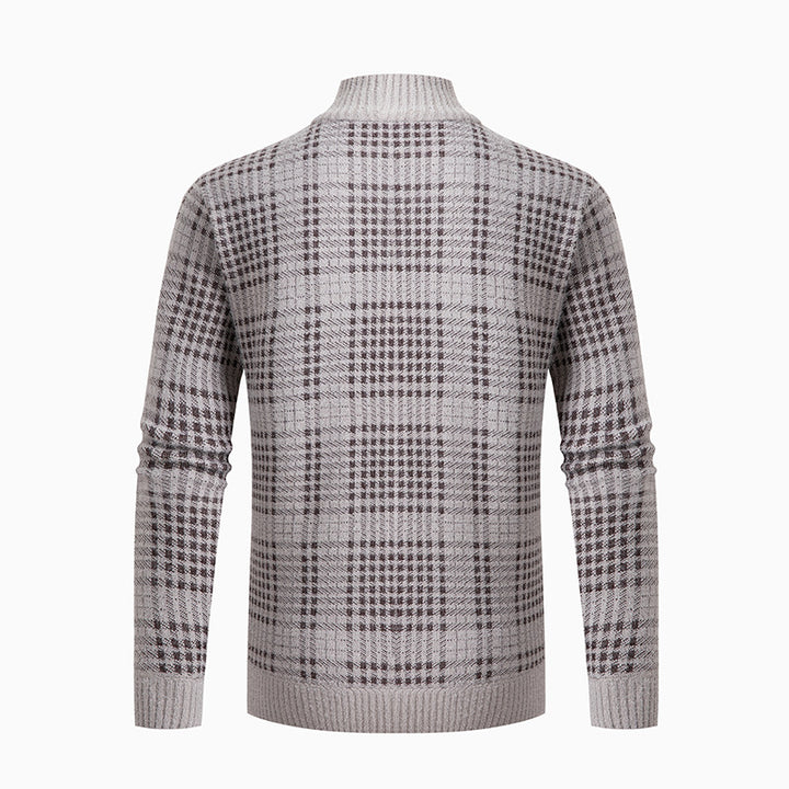 Herren modische Strickjacke mit modernem Karomuster und hohem Kragen Drune