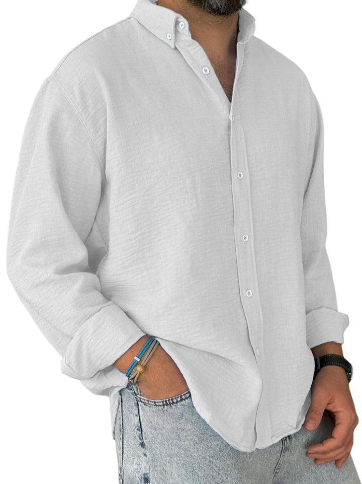 Herren nan leichtes Baumwoll-Leinen-Hemd mit Button-Down-Kragen und entspannter Relaxed-Fit Drune