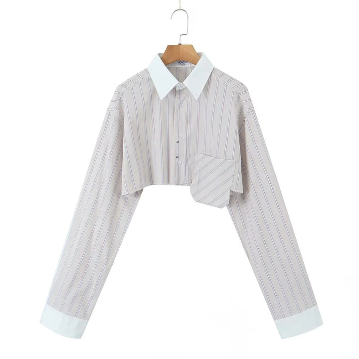 Damen cropped Hemd mit gestreiftem Design und klassischem Kragen Drune