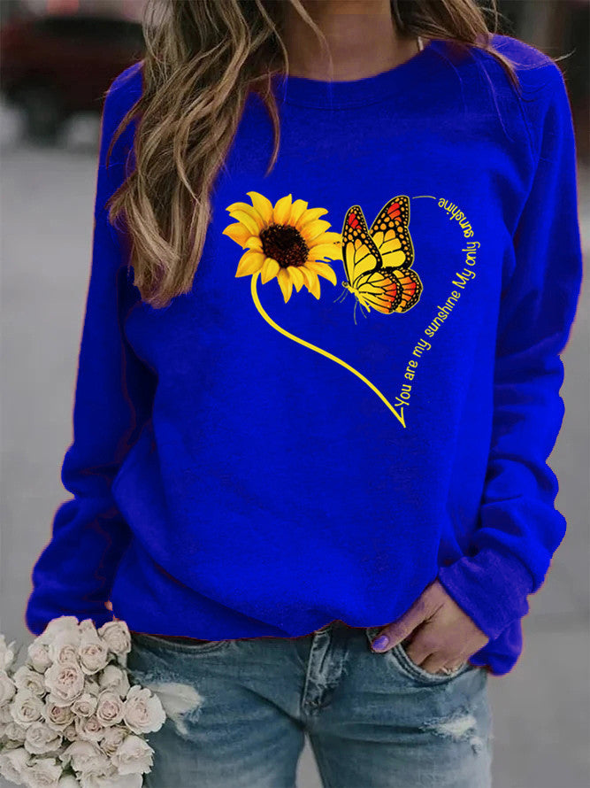 Damen Sweatshirt mit grafischem Schmetterlings- und Sonnenblumenmotiv Drune
