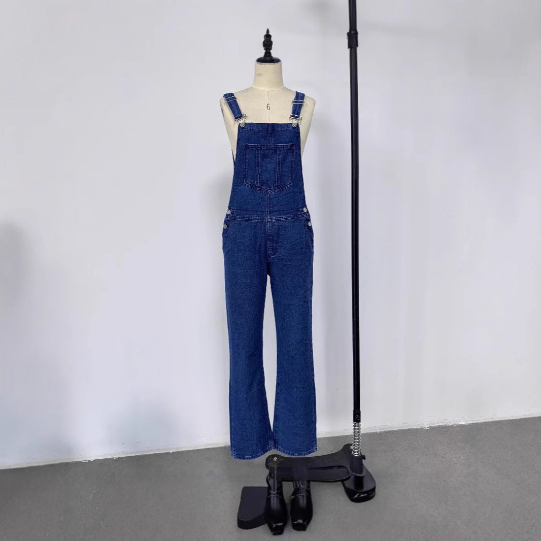 Damen lässige Denim-Latzhose mit praktischen Taschen und weiten Beinen Drune