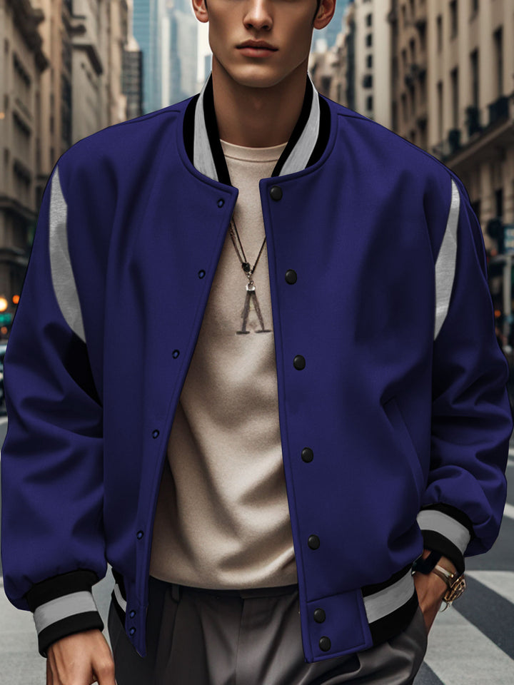 Herren Sportliche Collegejacke mit kontrastrierenden Ärmeln und Knopfdetails Drune