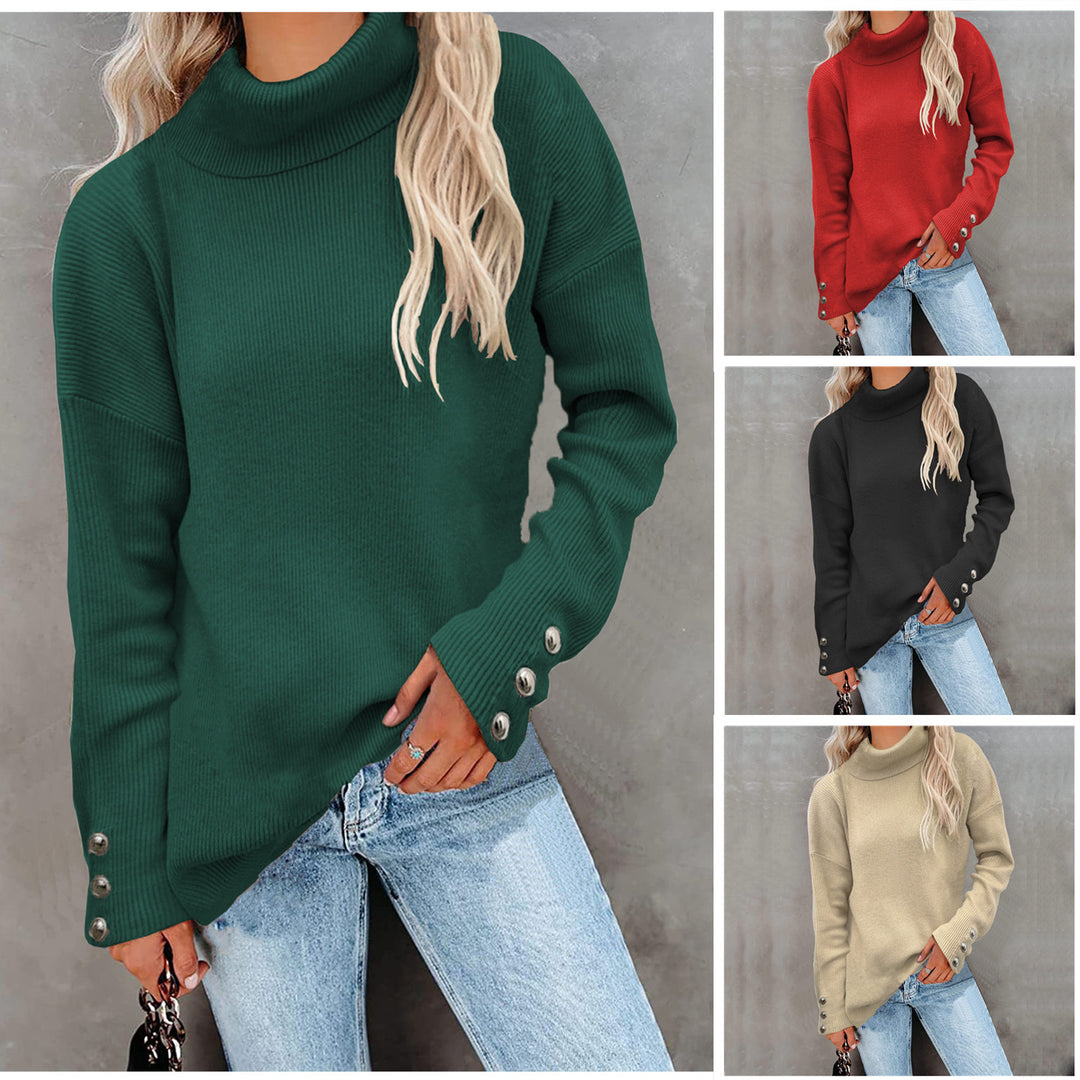 Damen Rollkragenpullover mit strukturiertem Design und Knopfdetails Drune