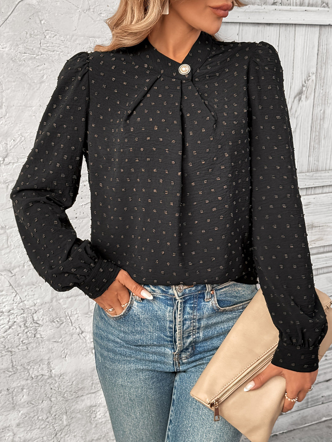 Damen elegante Bluse mit Rüschendetails und edlem Knopfdesign Drune