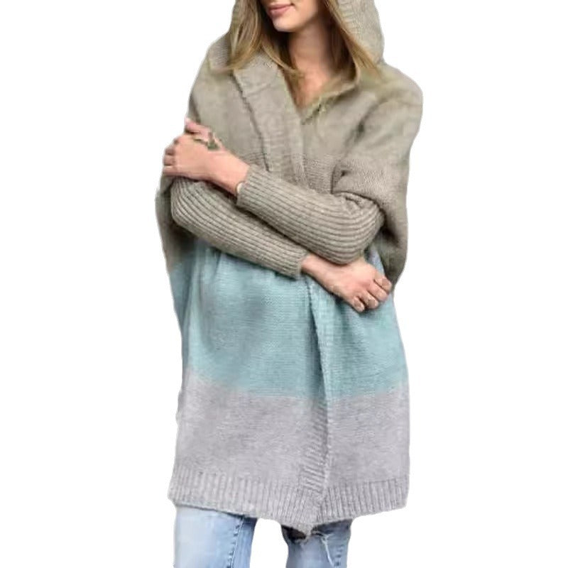 Damen Strickjacke mit Kapuze und blockfarbigem Design Drune