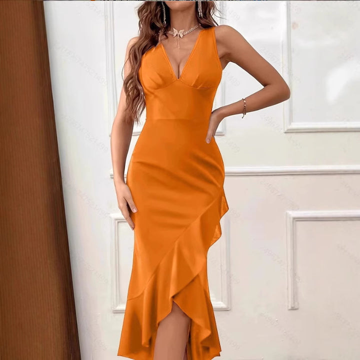 Damen Wickelkleid mit V-Ausschnitt und asymmetrischem Saum Drune
