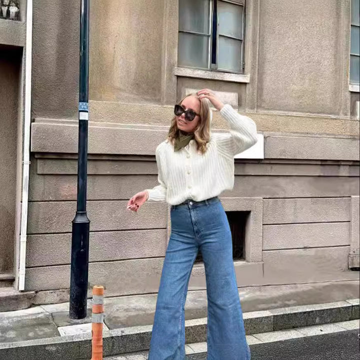 Damen lässiger Strickcardigan mit Knopfverschluss und weitem Schnitt Drune