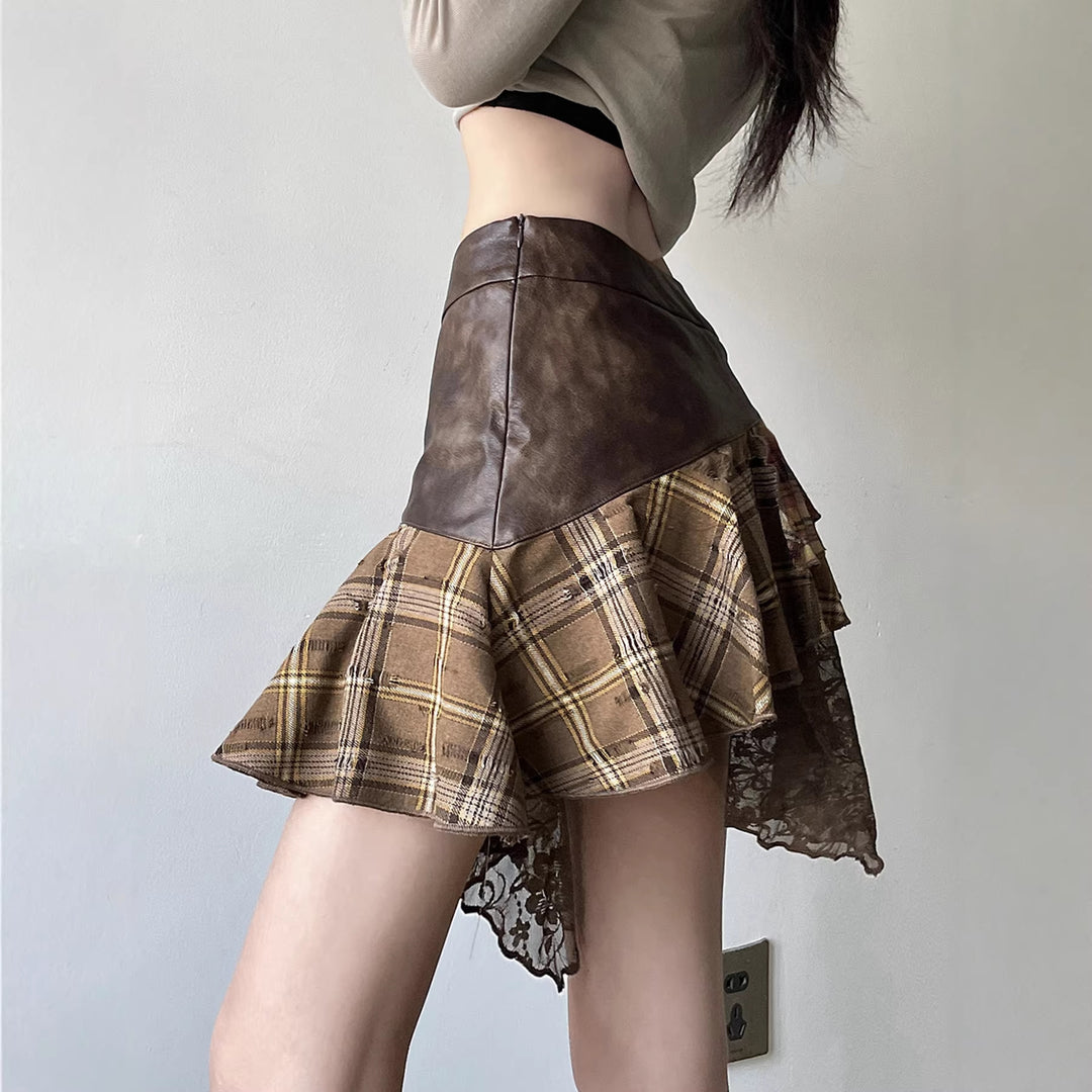 Damen Modischer Wickelrock mit asymmetrischem Schnitt und lässigen Rüschendetails Drune