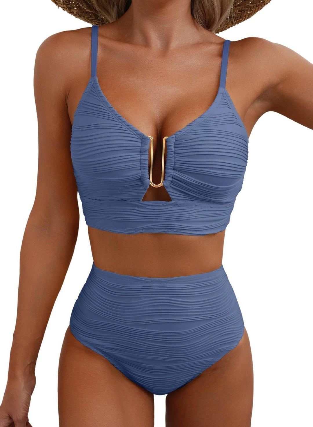 Damen Hochgeschnittener Bikini mit modischem Plissee-Design Drune