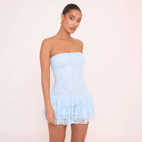 Damen Strapless Minikleid mit Rüschendetails Drune