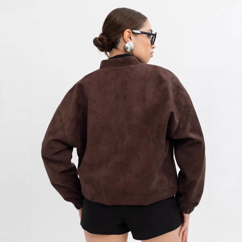 Damen Modische Kunstlederjacke im lässigen Schnitt mit Reißverschluss Drune