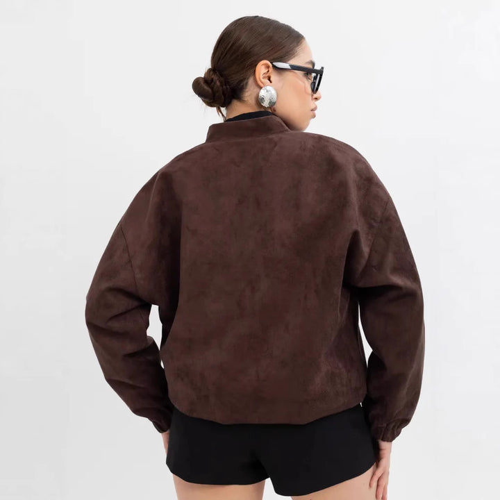 Damen Modische Kunstlederjacke im lässigen Schnitt mit Reißverschluss Drune