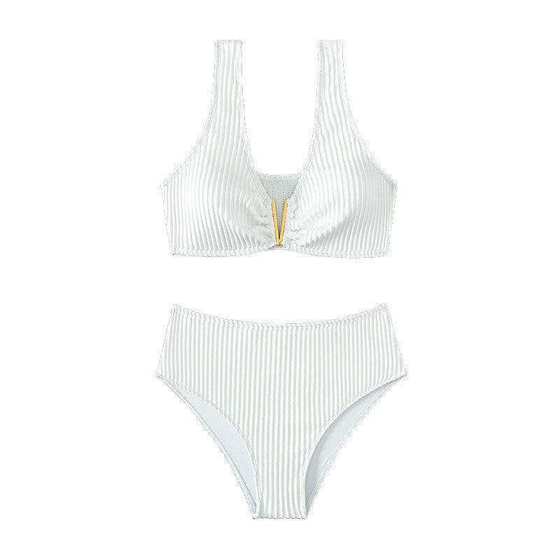 Damen Hoch tailliertes Bikini-Set mit einzigartiger Rippstruktur Drune