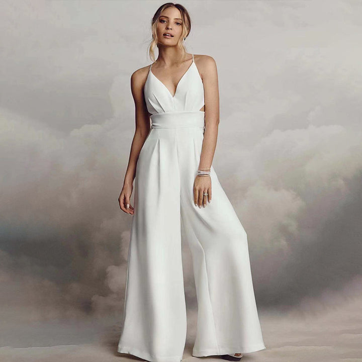 Damen Jumpsuit mit elegantem V-Ausschnitt und fließendem Bein Drune