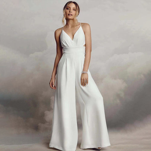 Damen Jumpsuit mit elegantem V-Ausschnitt und fließendem Bein Drune