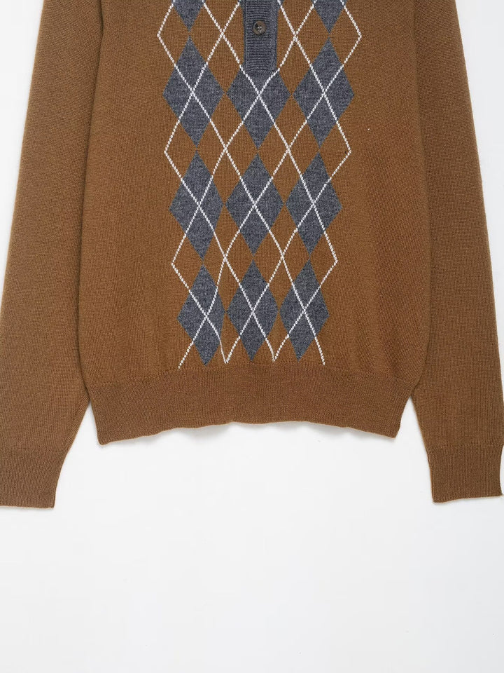 Damen eleganter Pullover mit Rautenmuster und Kragen Drune