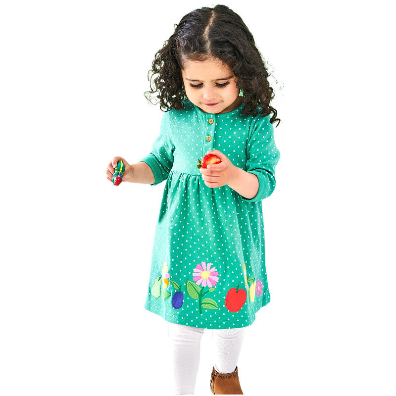 Mädchen Baumwollkleid mit bunten Blumenstickereien Drune