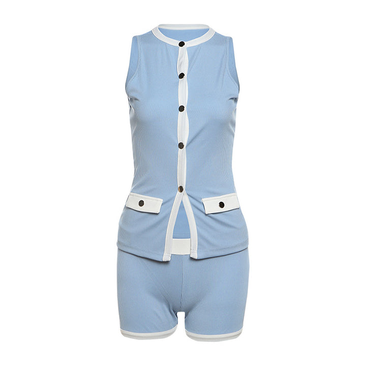 Damen Sportliches Outfit mit Leopardenmuster und Knopfdetaillierung Drune