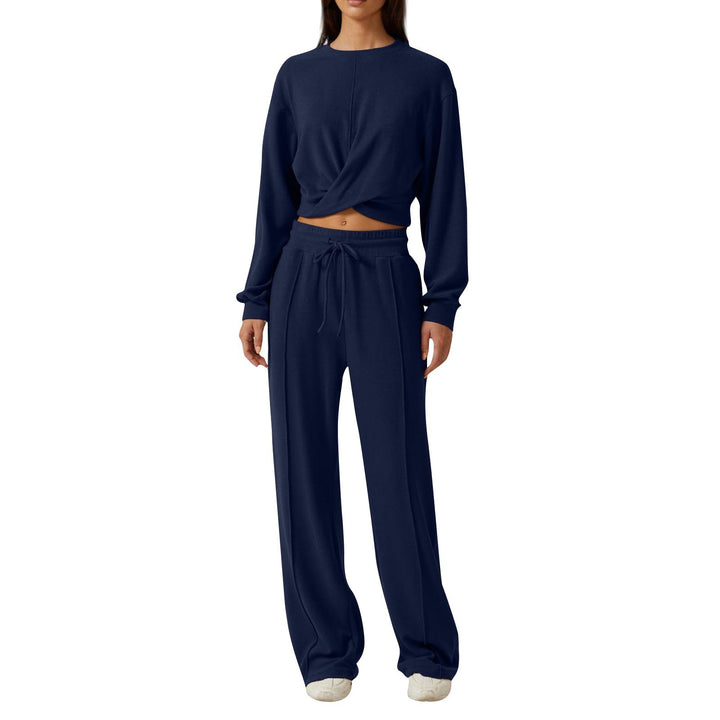 Damen Lässiges Sweatsuit mit Cropped Oberteil und weitem Bund Drune