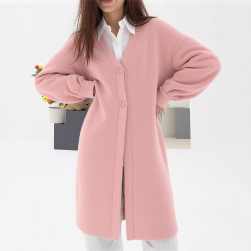 Damen Elegante Strickjacke mit Knopf und V-Ausschnitt Drune