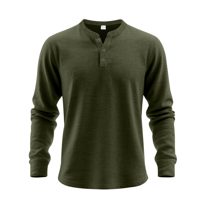 Herren nan strukturiertes Henley-Langarmshirt mit Thermo-Waffelstruktur, geripptem Stehkragen und körperfreundlichem Schnitt Drune