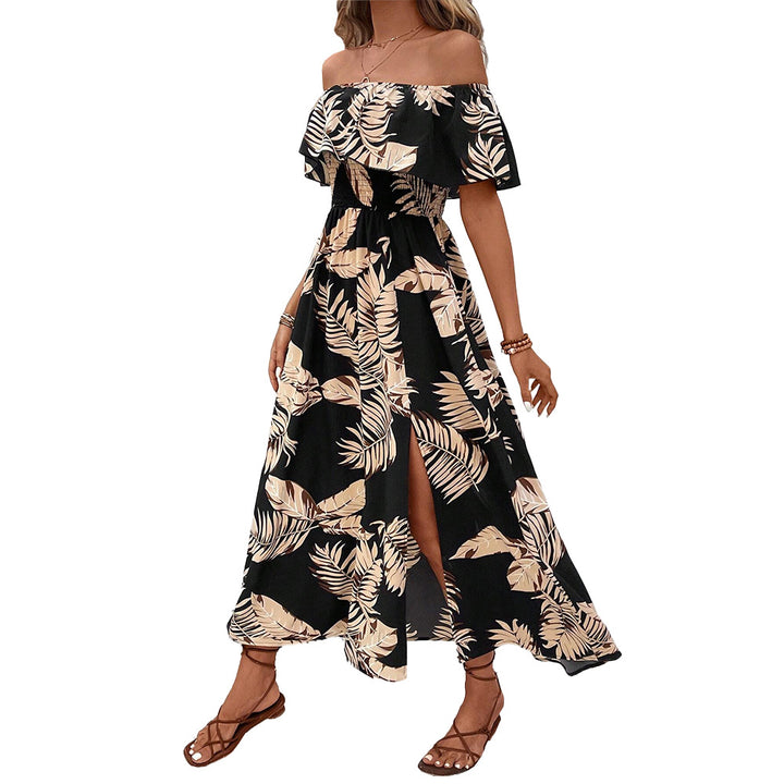 Damen Maxikleid mit schulterfreiem Design und elegantem Rüschenbesatz Drune