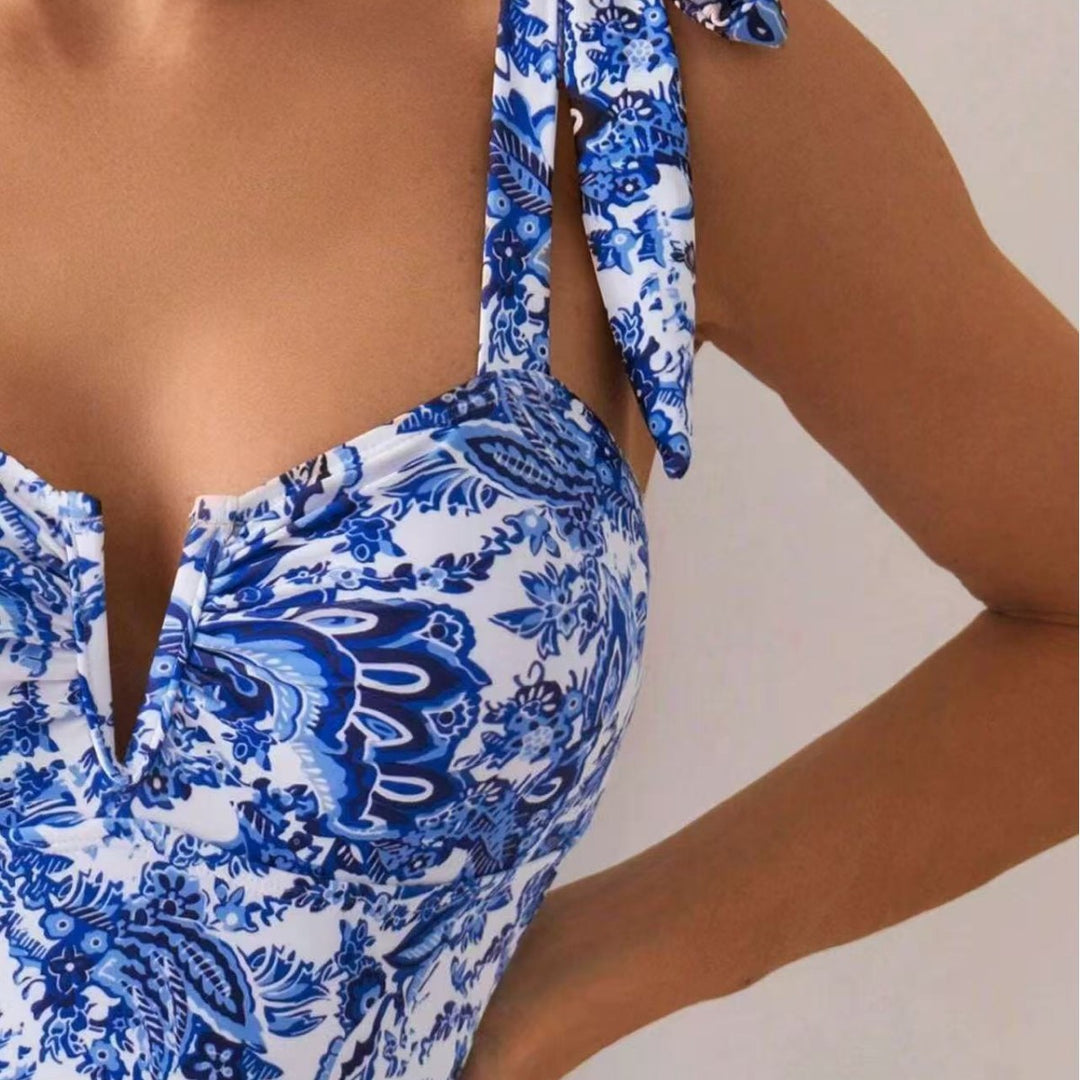 Damen Einteiliger Badeanzug mit verstellbaren Trägern und floralem Design Drune