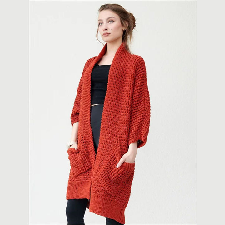 Damen Langer Strickmantel im modischen Waffelmuster Drune