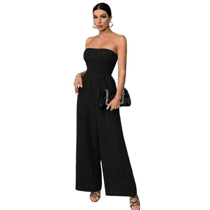 Damen lässiger Jumpsuit mit schulterfreiem Design und elastischem Oberteil Drune