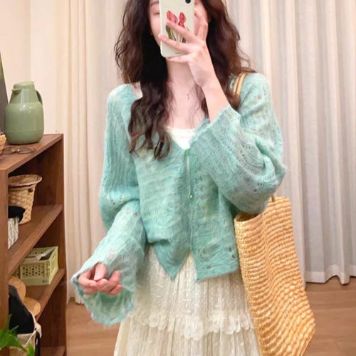 Damen luftiger Strickcardigan mit feiner Lochmusterstruktur und weitem Schnitt Drune