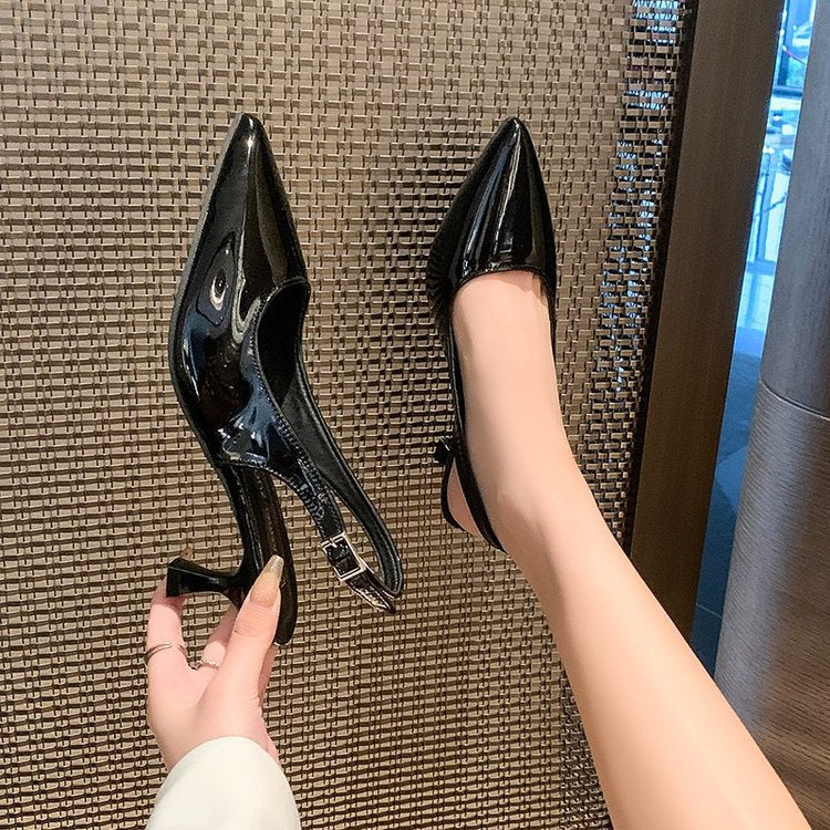Damen Slingback-Pumps mit spitzer Kappe und glänzender Oberfläche Drune