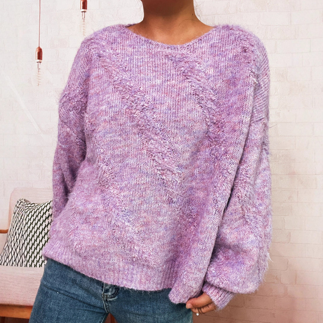 Damen gemütlicher Pullover mit diagonalem Strukturdesign Drune