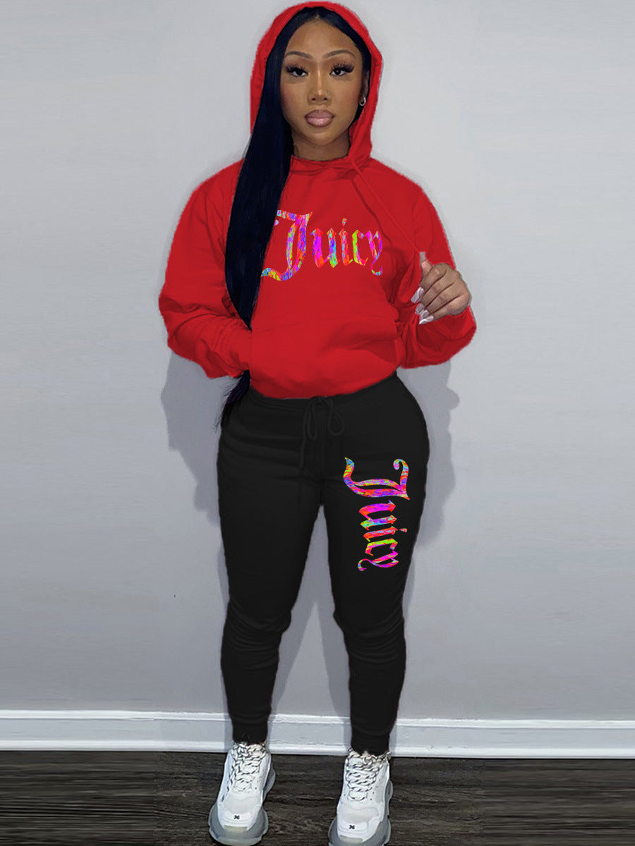 Damen sportliches Hoodie- und Jogginghose-Set mit einzigartigem grafischen Druck Drune