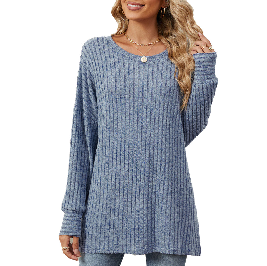 Damen gestreifter Sweatshirt mit lockerem Schnitt und feiner Rippstruktur Drune