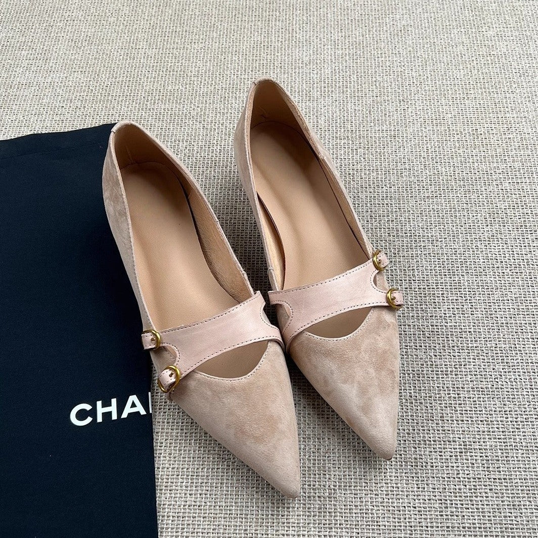 Damen Slingback-Ballerinas mit dekorativer Schnallenakzent und eleganter Lederoberfläche Drune