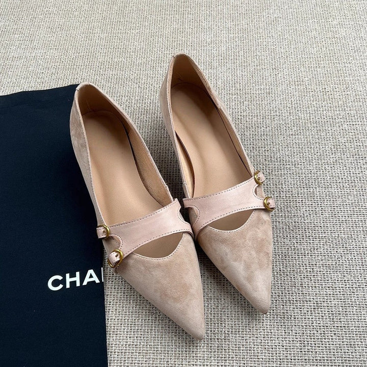 Damen Slingback-Ballerinas mit dekorativer Schnallenakzent und eleganter Lederoberfläche Drune