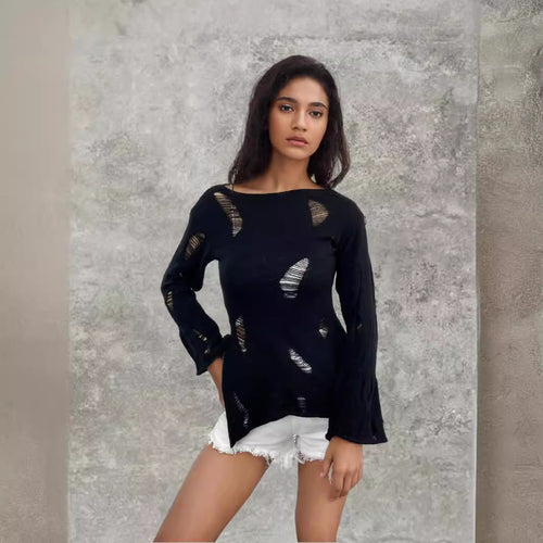 Damen Strickpullover mit lässigem, ausgefranstem Design Drune