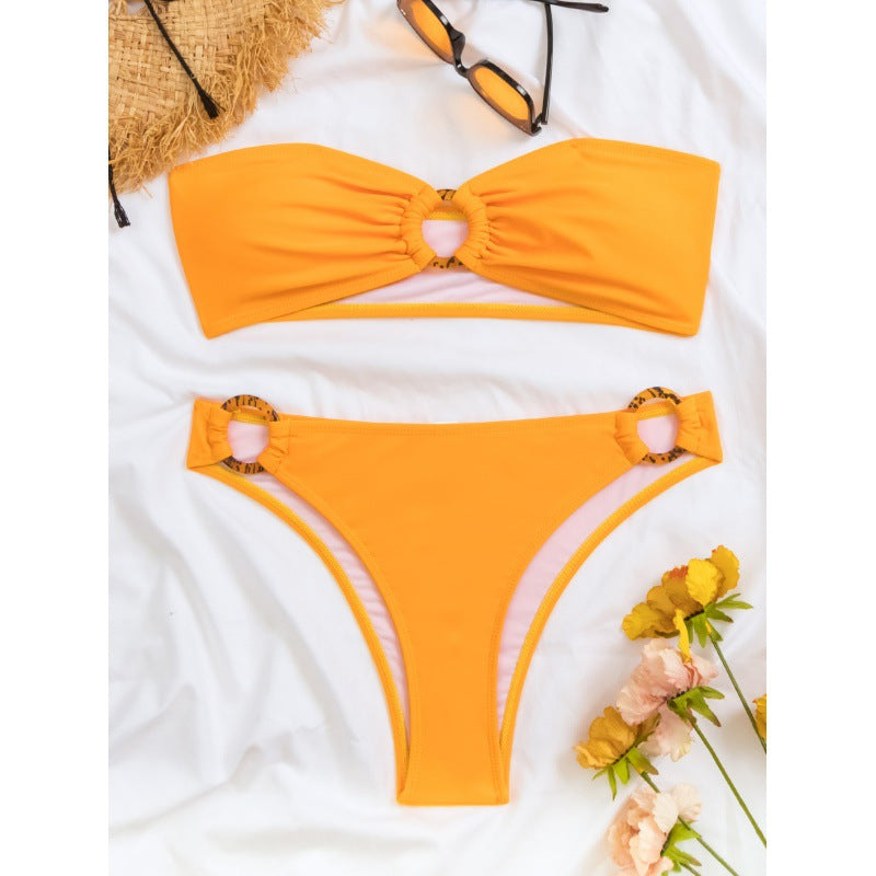 Damen Bandeau-Bikini mit elegantem Ringdetail und hohem Beinausschnitt Drune