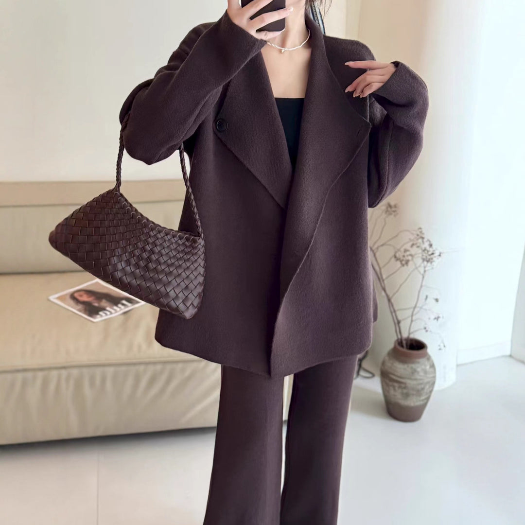 Damen Eleganter Blazer mit tailliertem Gürtel und feiner Textur Drune